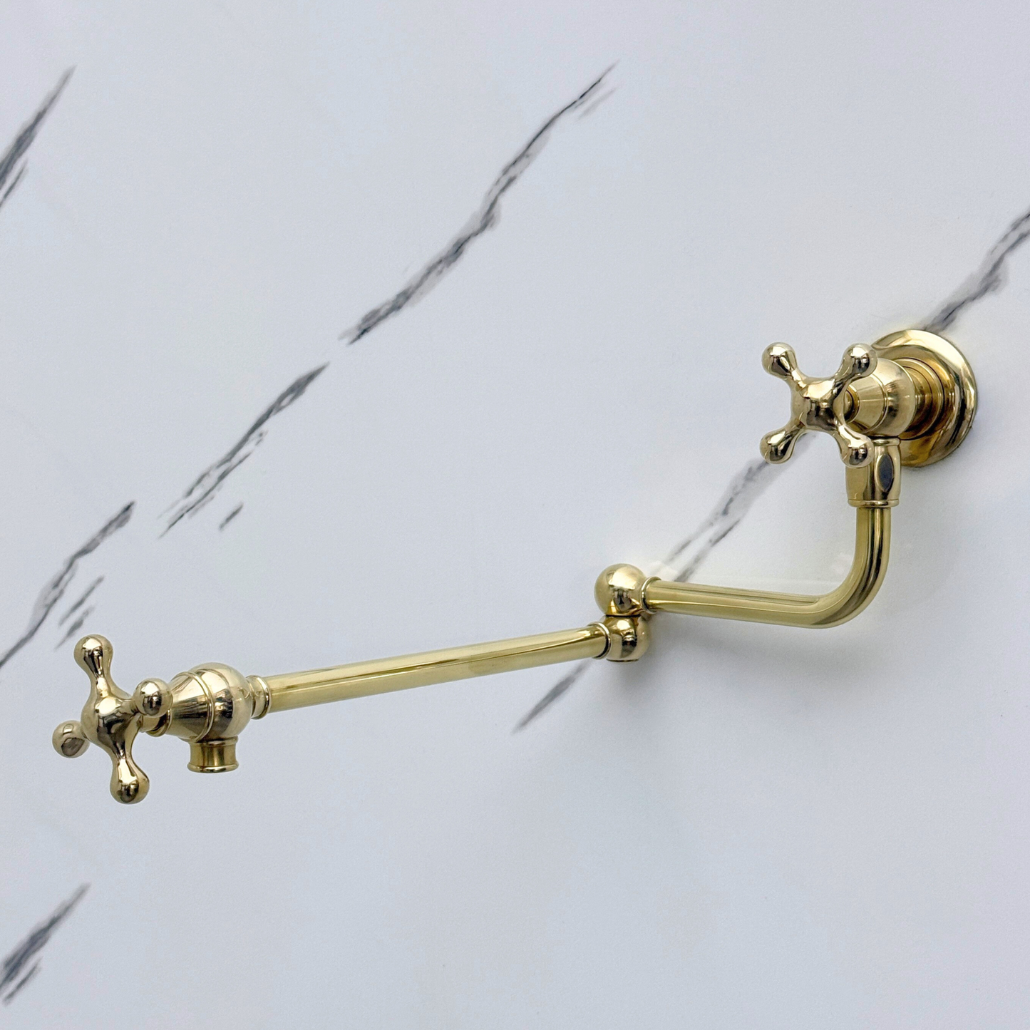 Unlacquered Brass Pot Filler with Cross Handles, Wall Mount Solid Brass Pasta Faucet