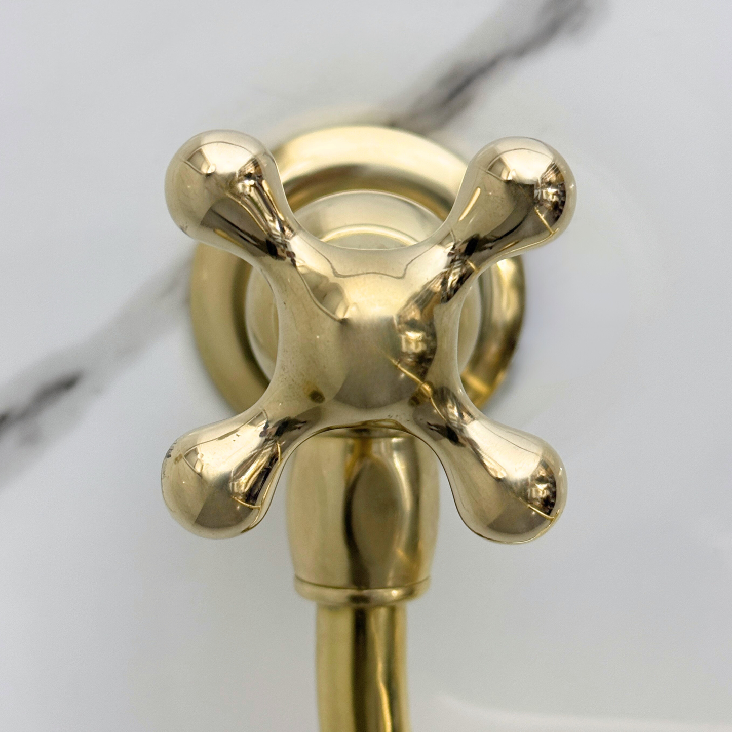 Unlacquered Brass Pot Filler with Cross Handles, Wall Mount Solid Brass Pasta Faucet