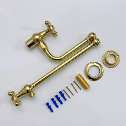 Unlacquered Brass Pot Filler with Cross Handles, Wall Mount Solid Brass Pasta Faucet