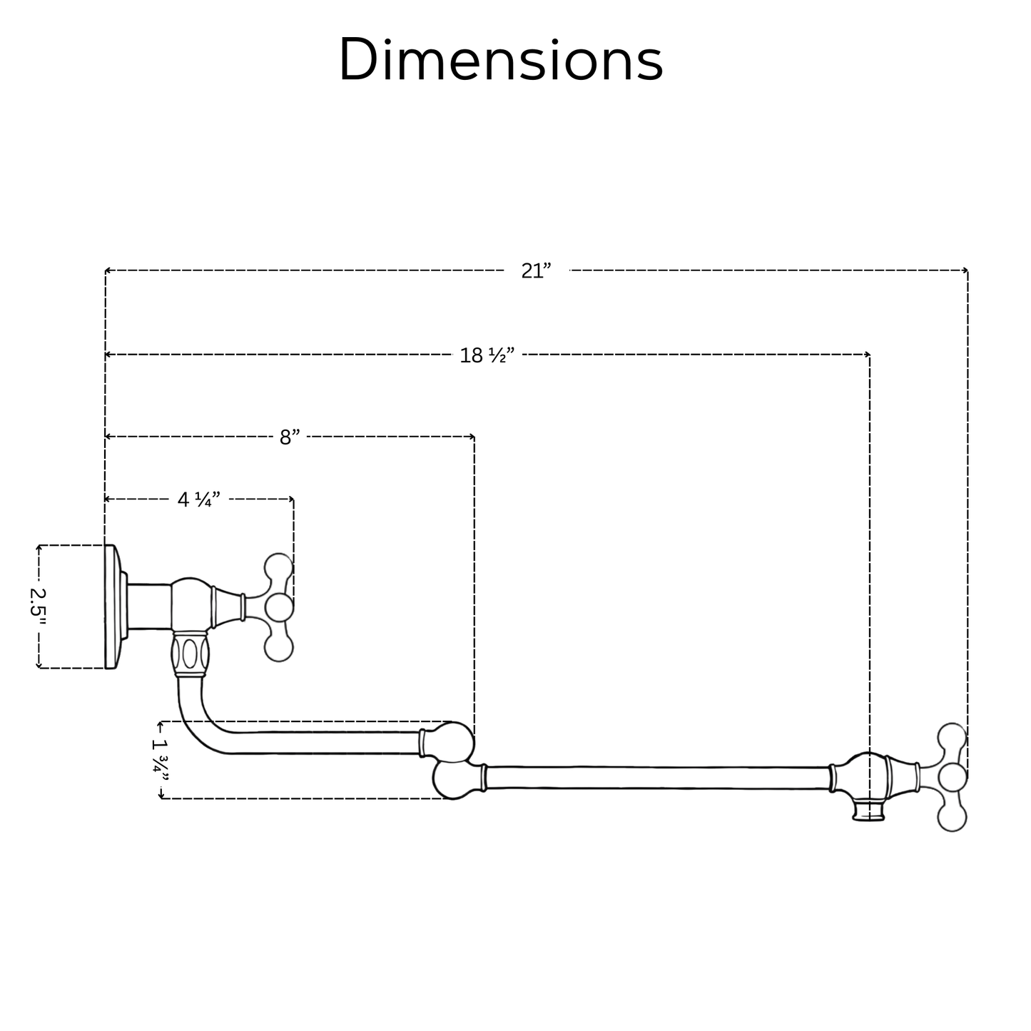 Unlacquered Brass Pot Filler with Cross Handles, Wall Mount Solid Brass Pasta Faucet