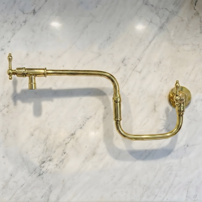 Unlacquered Brass Pot Filler with Lever Handles, Solid Brass Wall Mount Double Joint Swing Arms Pasta Faucet