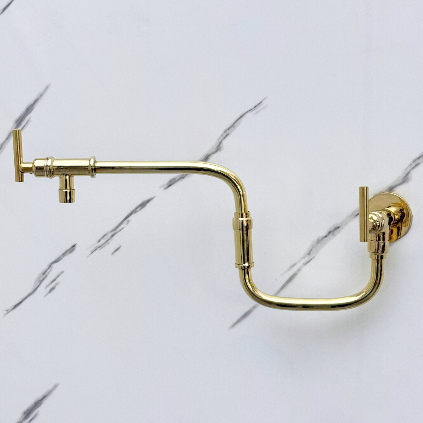 Unlacquered Brass Pot Filler with Lever Handles, Solid Brass Wall Mount Double Joint Swing Arms Pasta Faucet