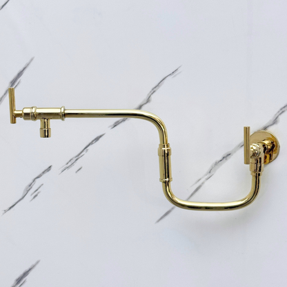 Unlacquered Brass Pot Filler with Lever Handles, Solid Brass Wall Mount Double Joint Swing Arms Pasta Faucet