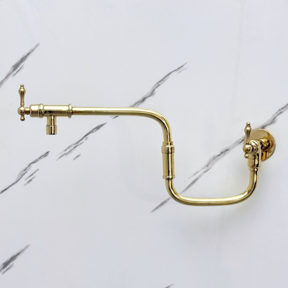 Unlacquered Brass Pot Filler with Lever Handles, Solid Brass Wall Mount Double Joint Swing Arms Pasta Faucet