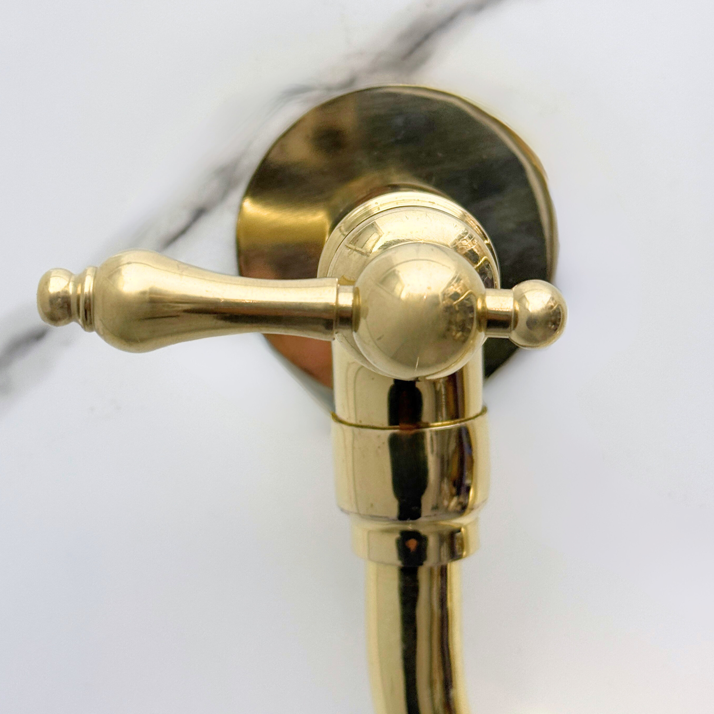 Unlacquered Brass Pot Filler with Lever Handles, Solid Brass Wall Mount Double Joint Swing Arms Pasta Faucet