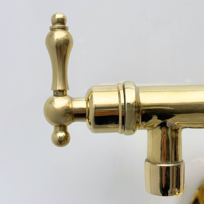 Unlacquered Brass Pot Filler with Lever Handles, Solid Brass Wall Mount Double Joint Swing Arms Pasta Faucet