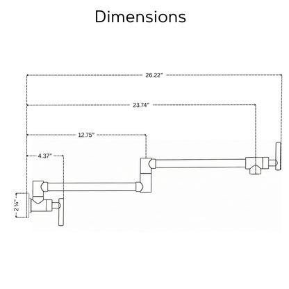 Unlacquered Brass Pot Filler with Lever Handles, Wall Mount Double Joint Swing Arms Brass Pasta Faucet