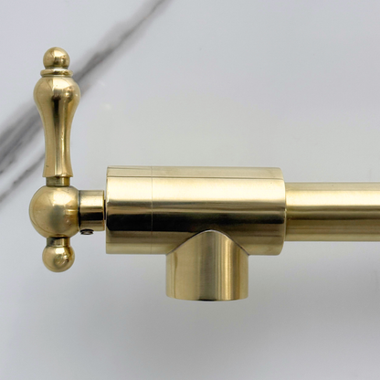 Unlacquered Brass Pot Filler with Lever Handles, Wall Mount Double Joint Swing Arms Brass Pasta Faucet