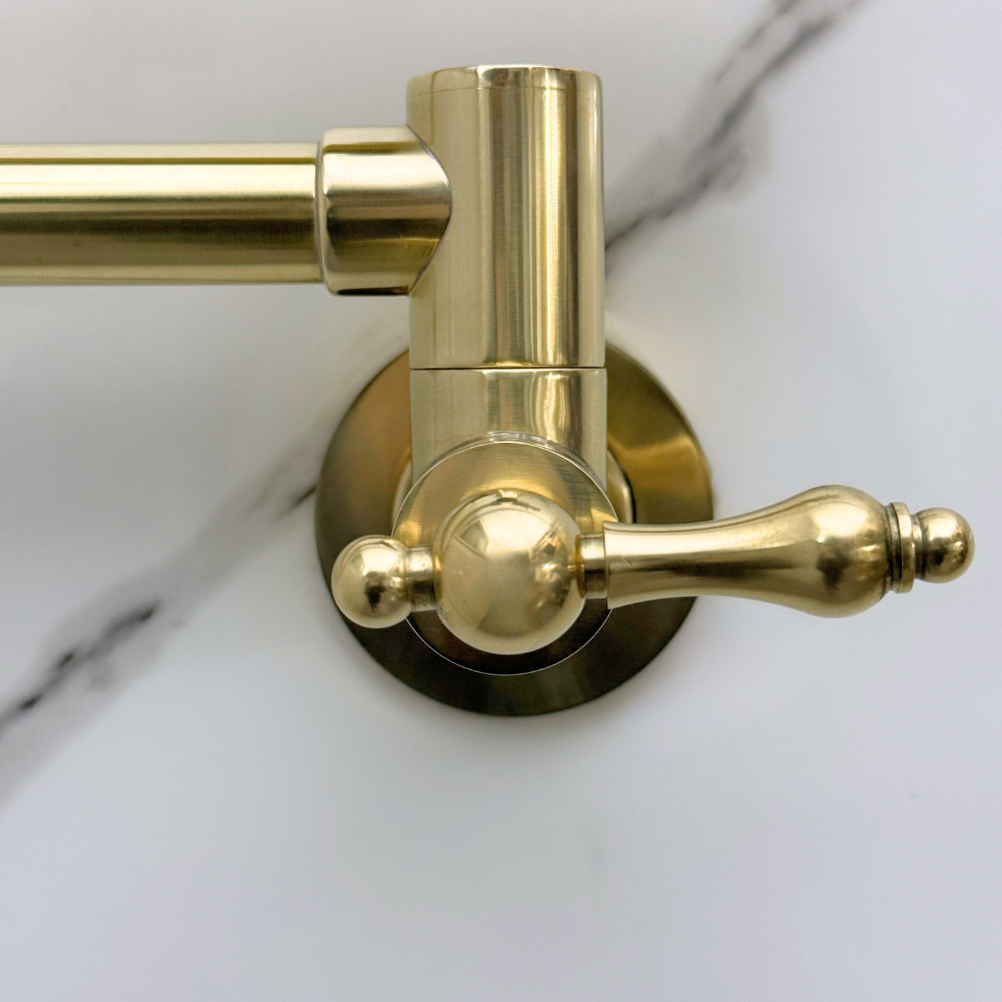 Unlacquered Brass Pot Filler with Lever Handles, Wall Mount Double Joint Swing Arms Brass Pasta Faucet