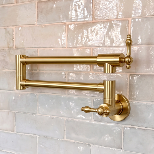 Unlacquered Brass Folding Pot Filler with Lever Handles