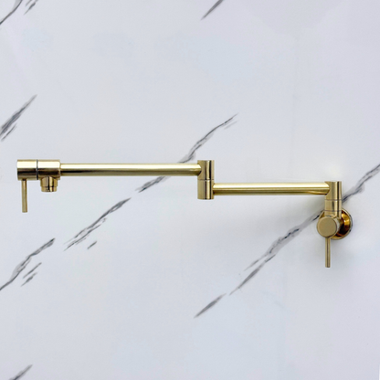 Unlacquered Brass Pot Filler with Lever Handles, Wall Mount Double Joint Swing Arms Solid Brass Pasta Faucet