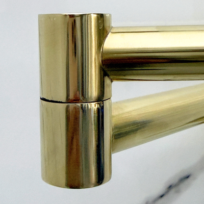 Unlacquered Brass Pot Filler with Lever Handles, Wall Mount Double Joint Swing Arms Solid Brass Pasta Faucet