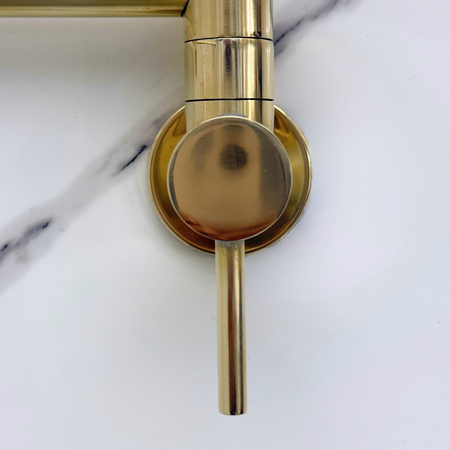Unlacquered Brass Pot Filler with Lever Handles, Wall Mount Double Joint Swing Arms Solid Brass Pasta Faucet