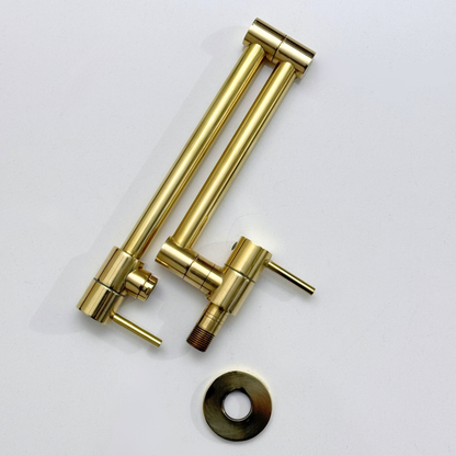 Unlacquered Brass Pot Filler with Lever Handles, Wall Mount Double Joint Swing Arms Solid Brass Pasta Faucet