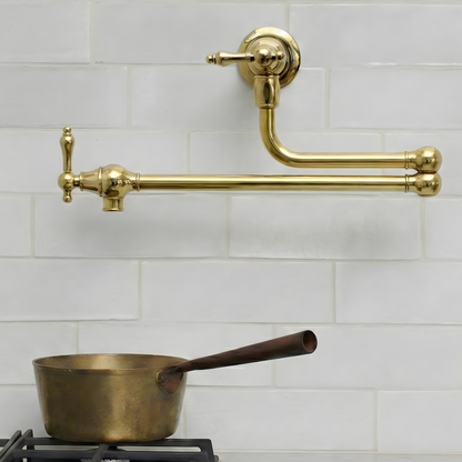 Unlacquered Brass Pot Filler with Lever Handles, Wall Mount Solid Brass Pasta Faucet