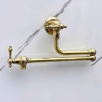 Unlacquered Brass Pot Filler with Lever Handles, Wall Mount Solid Brass Pasta Faucet