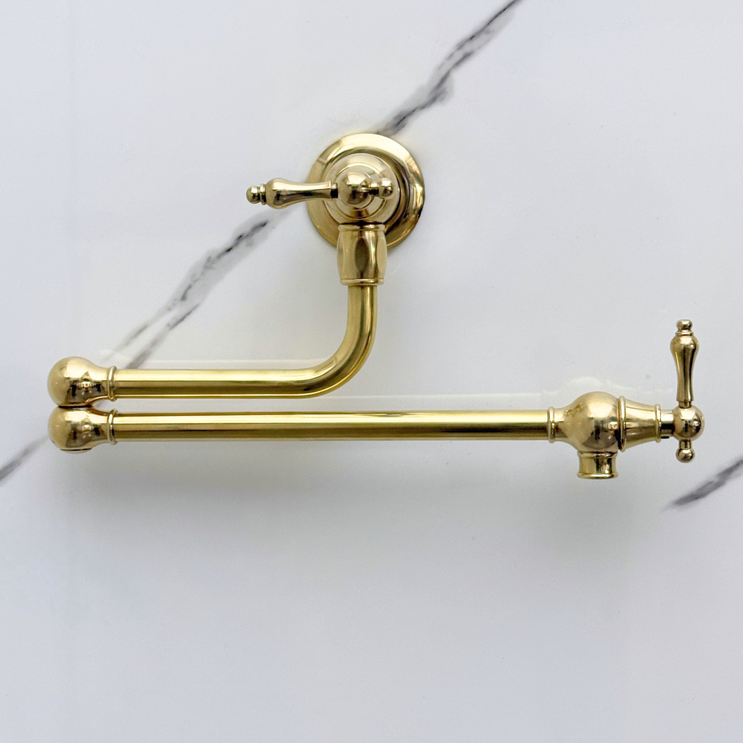 Unlacquered Brass Pot Filler with Lever Handles, Wall Mount Solid Brass Pasta Faucet