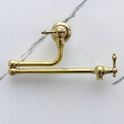 Unlacquered Brass Pot Filler with Lever Handles, Wall Mount Solid Brass Pasta Faucet