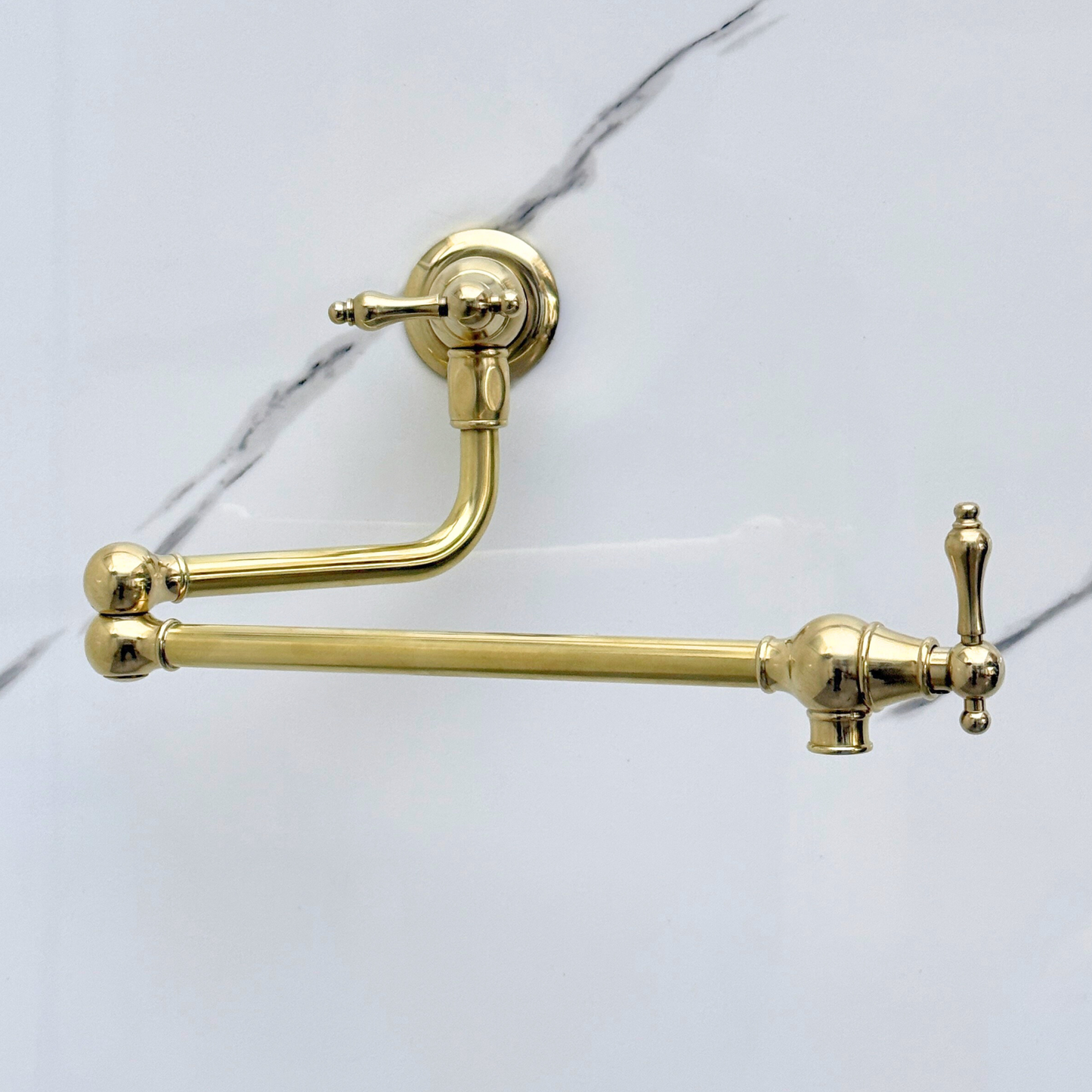 Unlacquered Brass Pot Filler with Lever Handles, Wall Mount Solid Brass Pasta Faucet