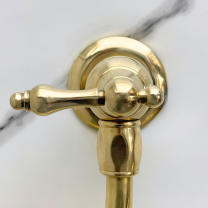 Unlacquered Brass Pot Filler with Lever Handles, Wall Mount Solid Brass Pasta Faucet