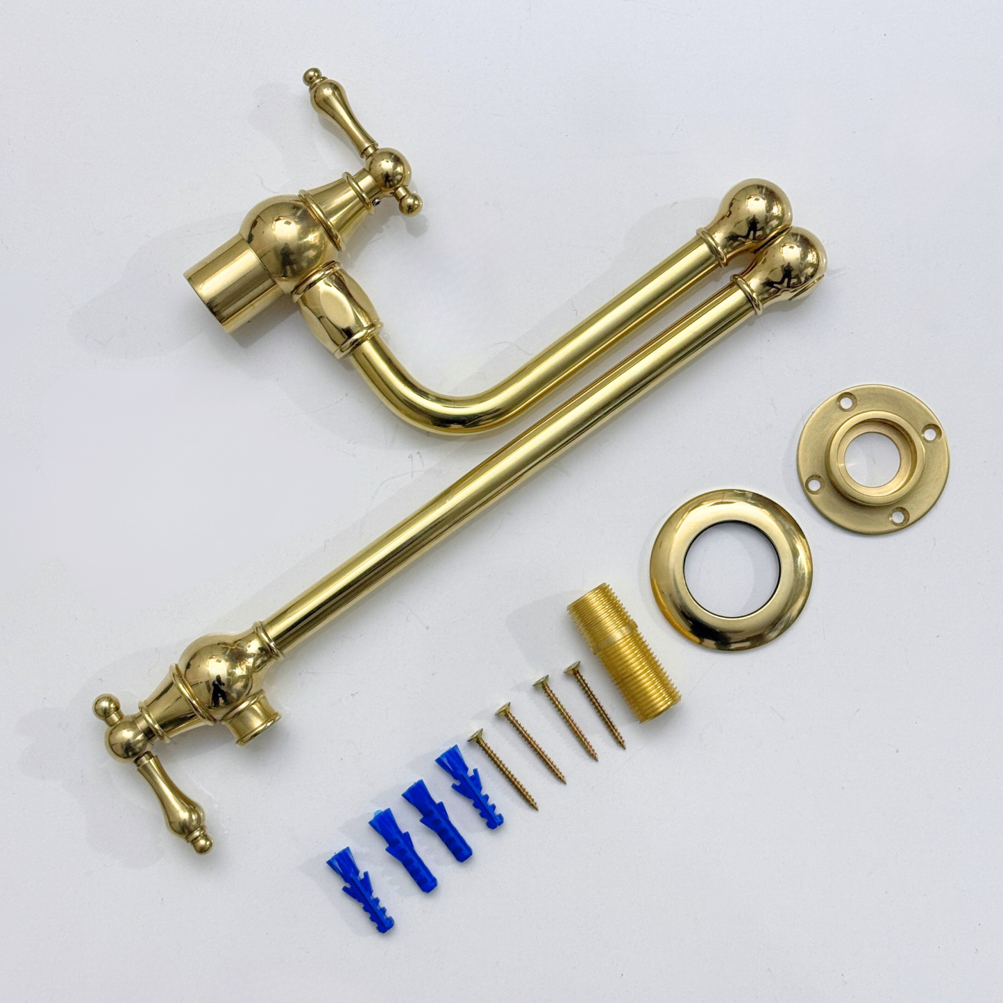 Unlacquered Brass Pot Filler with Lever Handles, Wall Mount Solid Brass Pasta Faucet