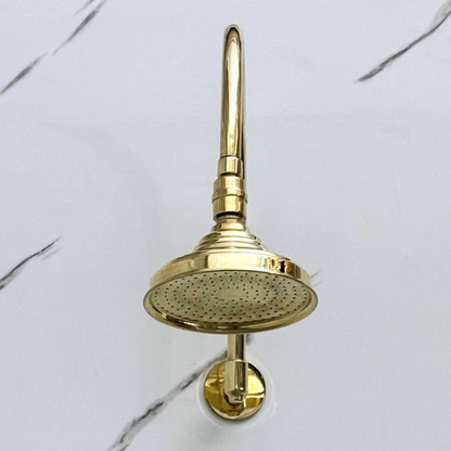 Unlacquered Brass Round Rain Shower Head with Arcuate Arm, Adjustable Brass Shower Head