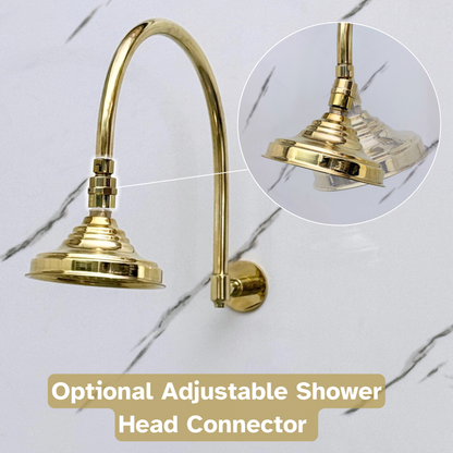 Unlacquered Brass Round Rain Shower Head with Arcuate Arm, Adjustable Brass Shower Head