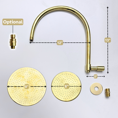 Unlacquered Brass Flat Rain Shower Head with Arcuate Arm, Adjustable Brass Shower Head