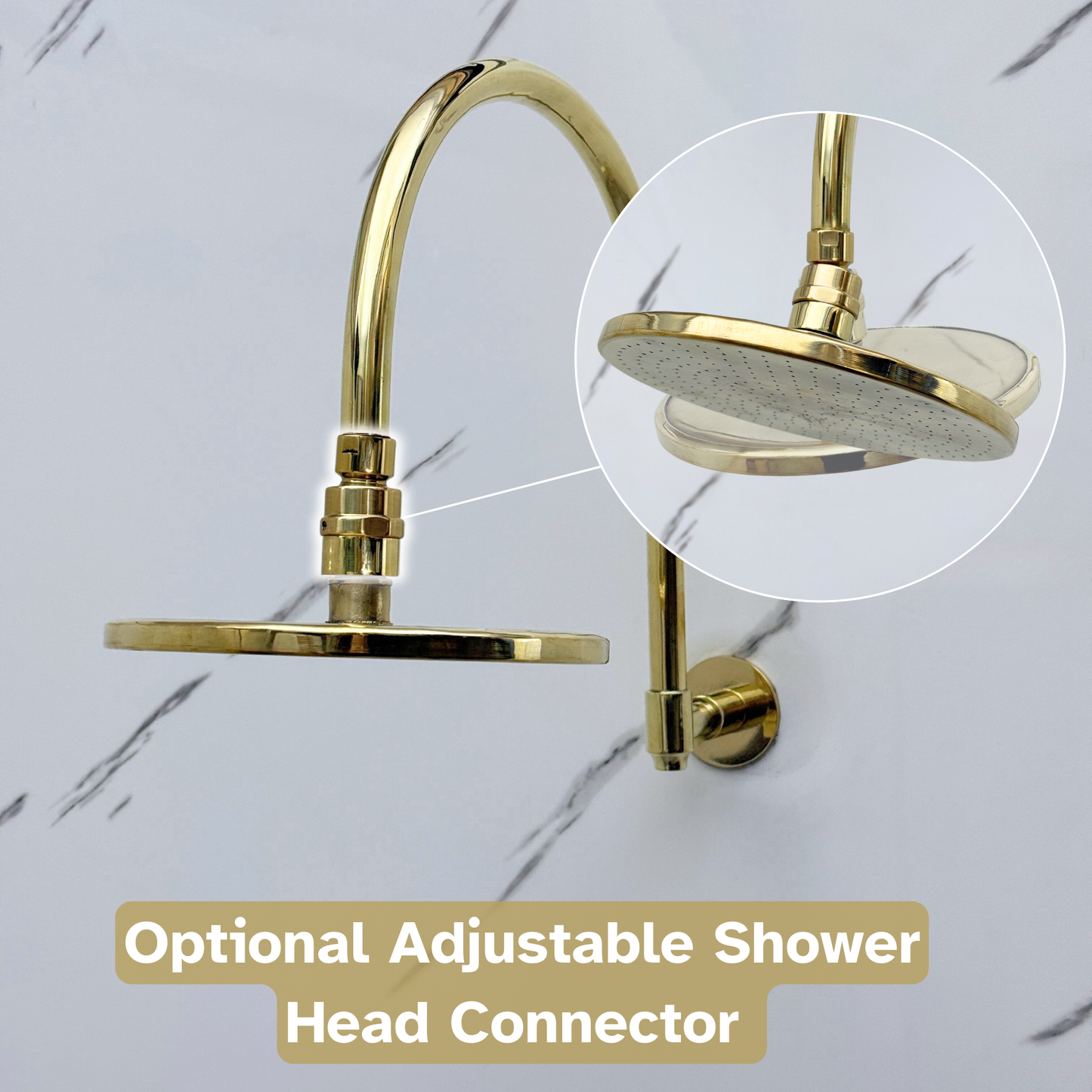 Unlacquered Brass Flat Rain Shower Head with Arcuate Arm, Adjustable Brass Shower Head