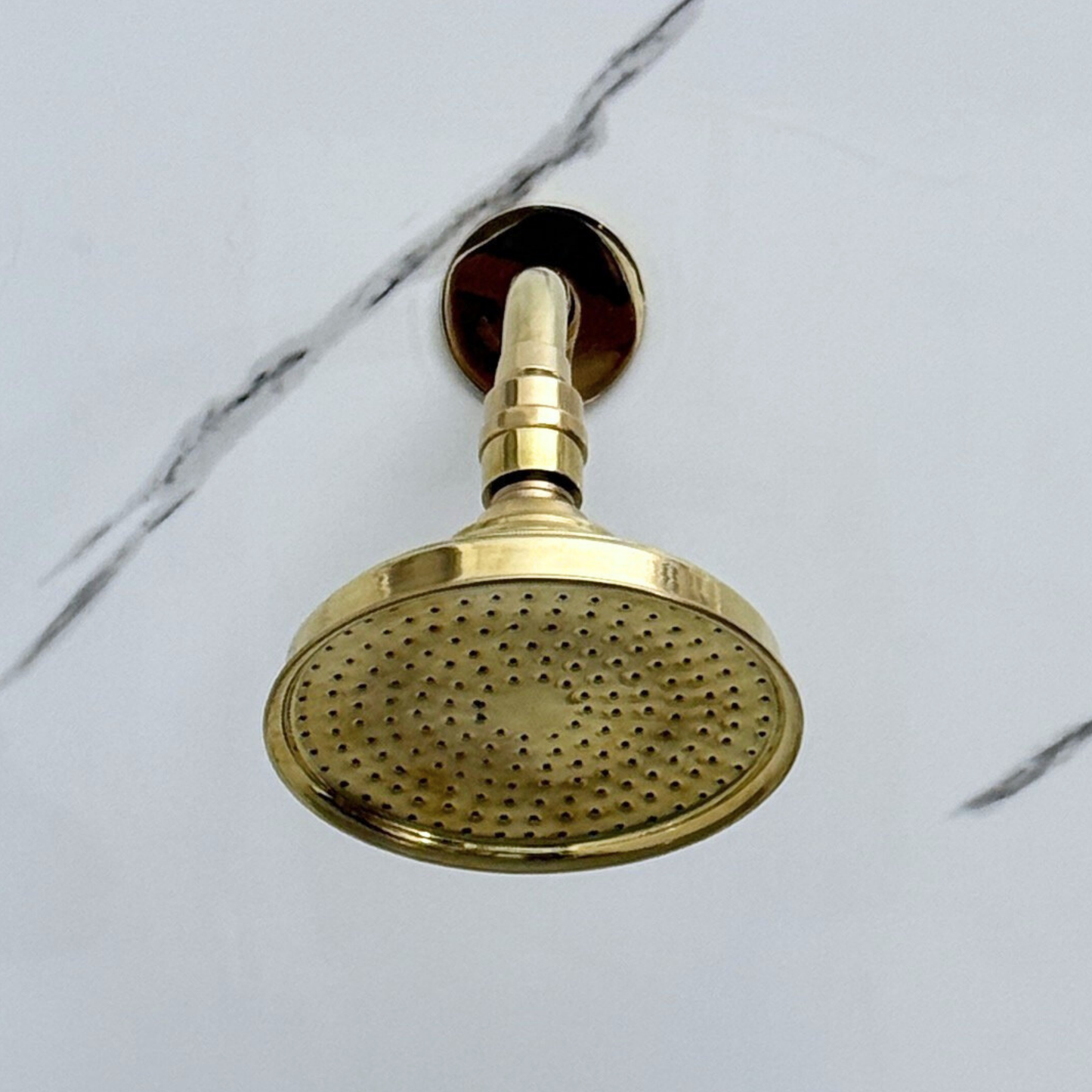 Unlacquered Brass Round Rain Shower Head with Short Arm, Adjustable Brass Shower Head