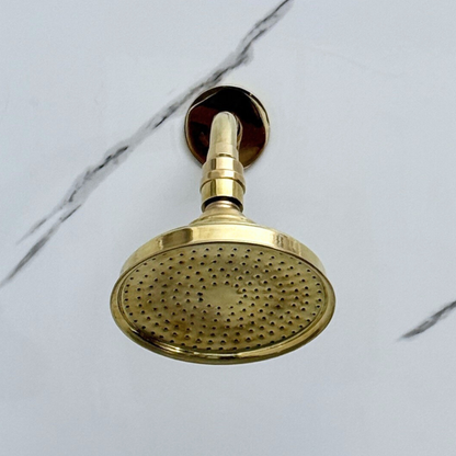 Unlacquered Brass Round Rain Shower Head with Short Arm, Adjustable Brass Shower Head