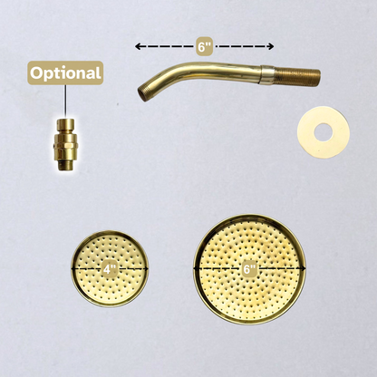 Unlacquered Brass Round Rain Shower Head with Short Arm, Adjustable Brass Shower Head