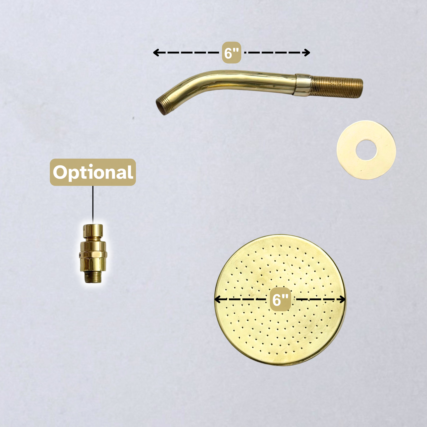 Unlacquered Brass Flat Rain Shower Head with Short Arm, Adjustable Brass Shower Head