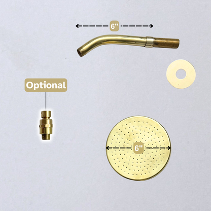 Unlacquered Brass Flat Rain Shower Head with Short Arm, Adjustable Brass Shower Head