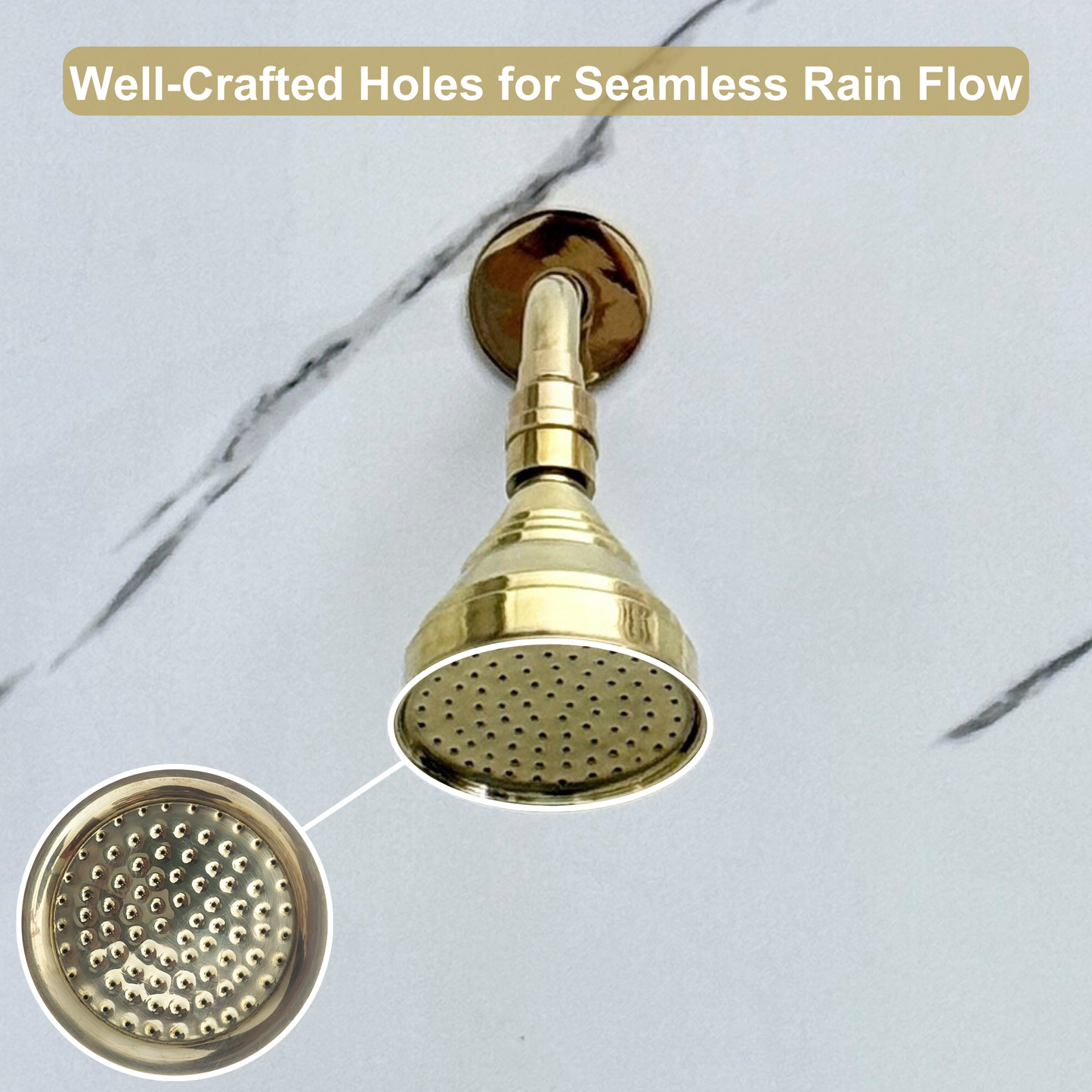 Unlacquered Brass Round Rain Shower Head with Short Arm, Adjustable Brass Shower Head