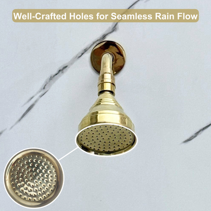 Unlacquered Brass Round Rain Shower Head with Short Arm, Adjustable Brass Shower Head