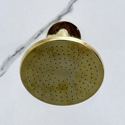 Unlacquered Brass Flat Rain Shower Head with Short Arm, Adjustable Brass Shower Head