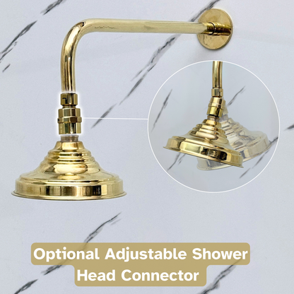 Unlacquered Brass Round Rain Shower Head with Straight Arm, Adjustable Brass Shower Head