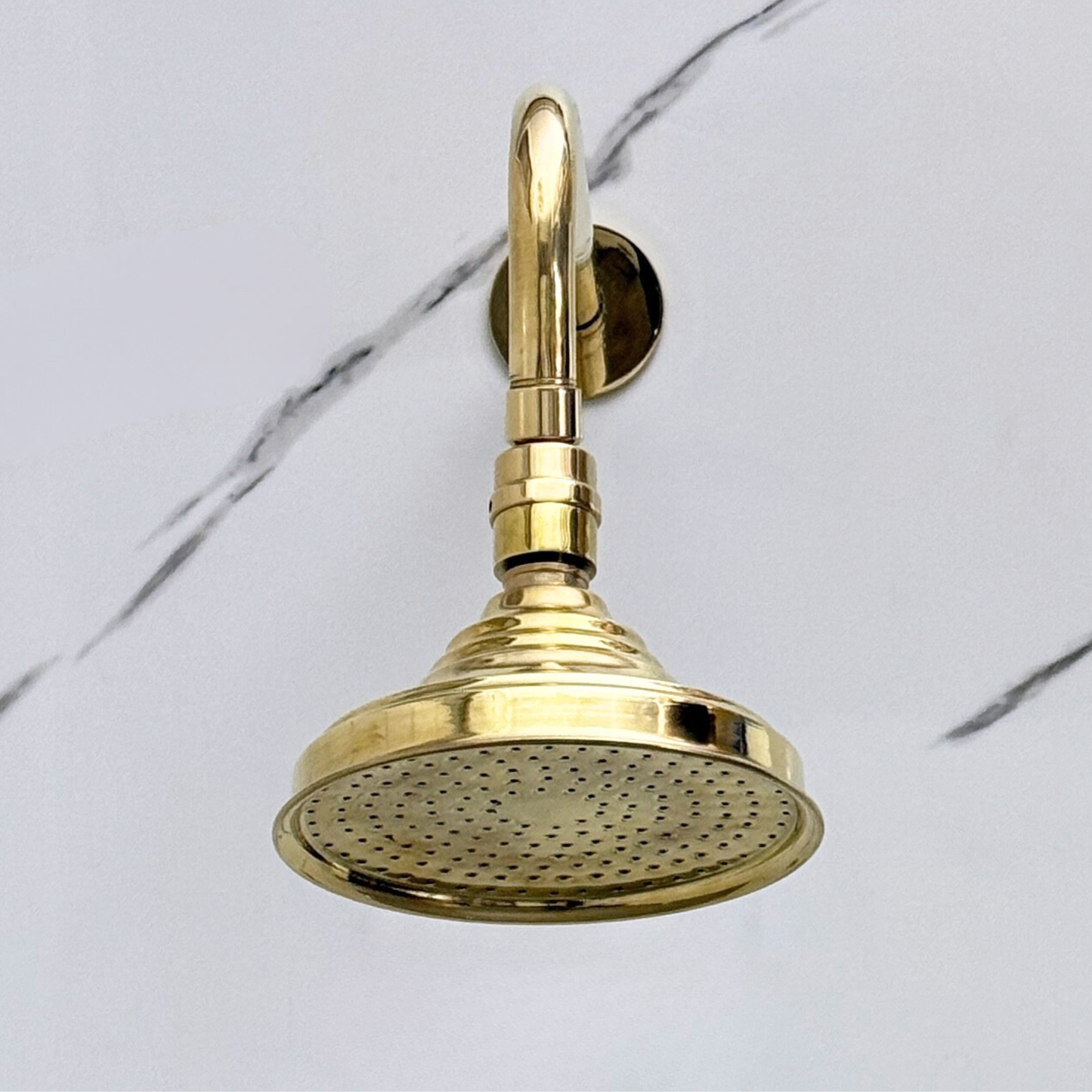 Unlacquered Brass Round Rain Shower Head with Straight Arm, Adjustable Brass Shower Head