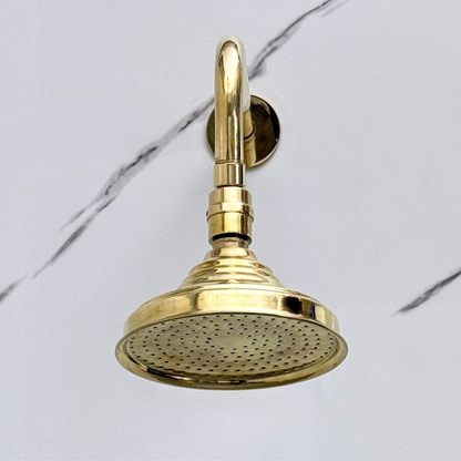 Unlacquered Brass Round Rain Shower Head with Straight Arm, Adjustable Brass Shower Head