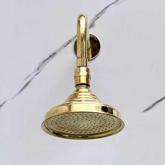 Unlacquered Brass Round Rain Shower Head with Straight Arm, Adjustable Brass Shower Head