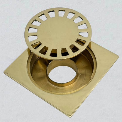 Unlacquered Brass Shower Drain with Removable Cover, Solid Brass Square Shower Drain