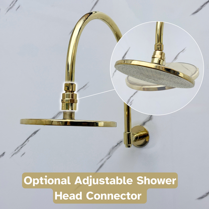 Unlacquered Brass Shower System with Adjustable Flat Round Rain Shower Head, Handheld Shower Head ,Central Brass Plaque, Tub Filler and Cross Handles