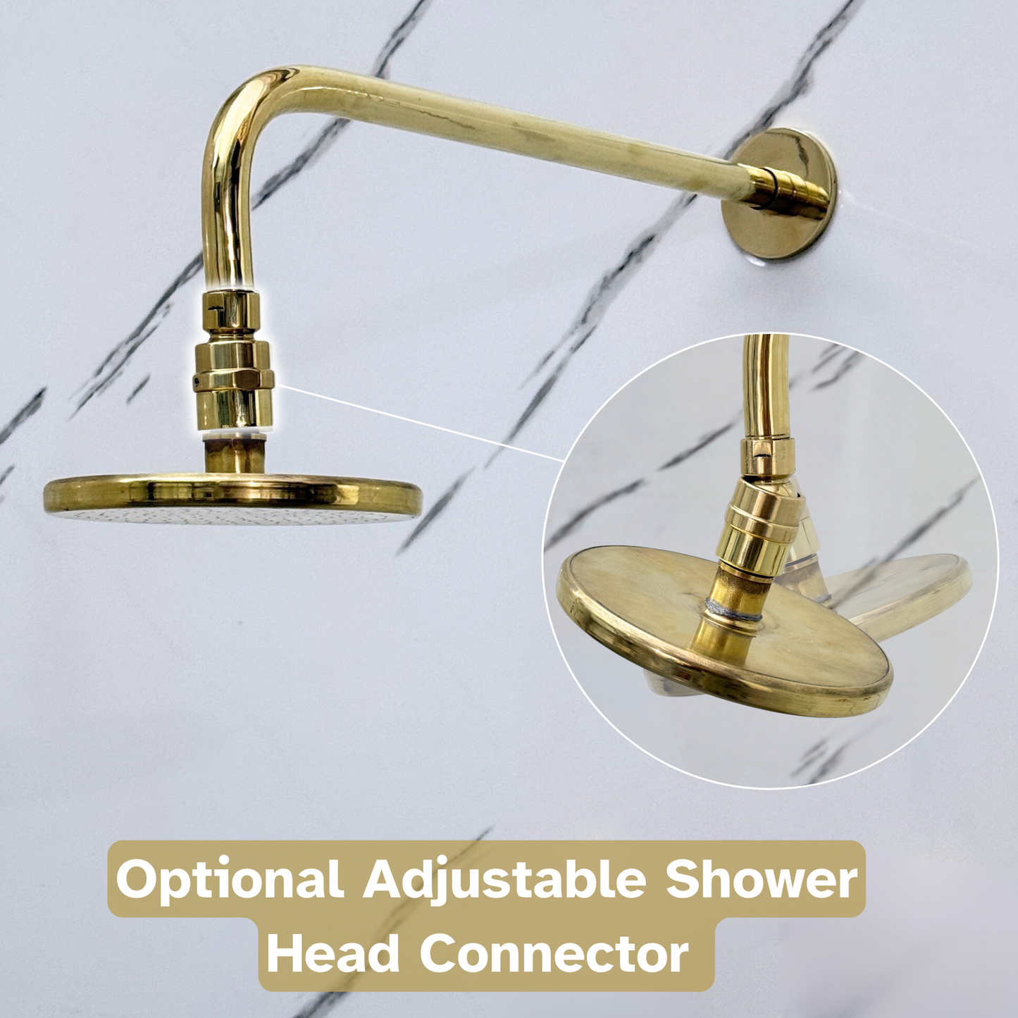 Unlacquered Brass Shower System with Adjustable Flat Round Rain Shower Head, Straight Arm and Cross Handles