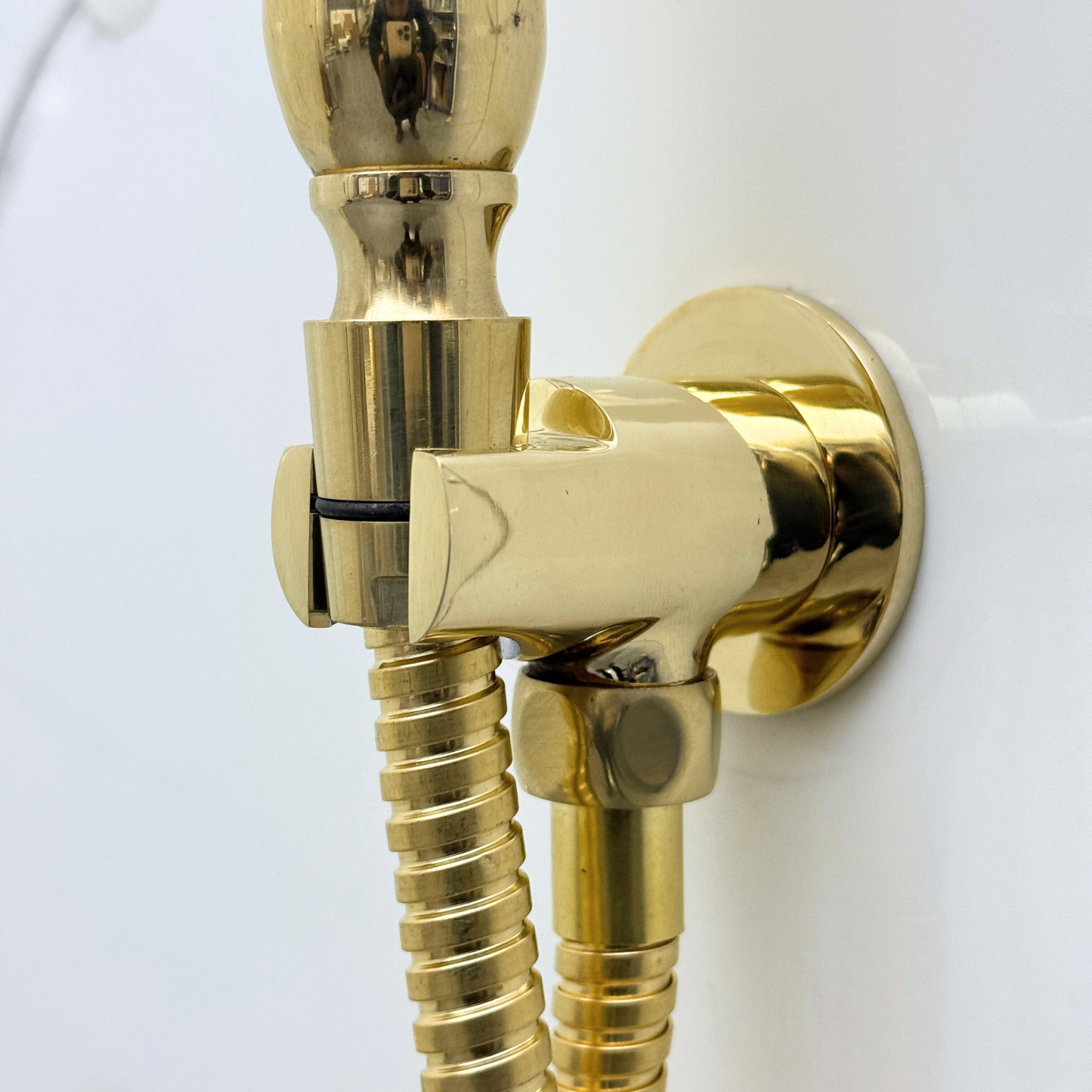 Unlacquered Brass Shower System with Adjustable Flat Square Rain Shower Head, Handheld Shower Head, Tub Filler and Cross Handles