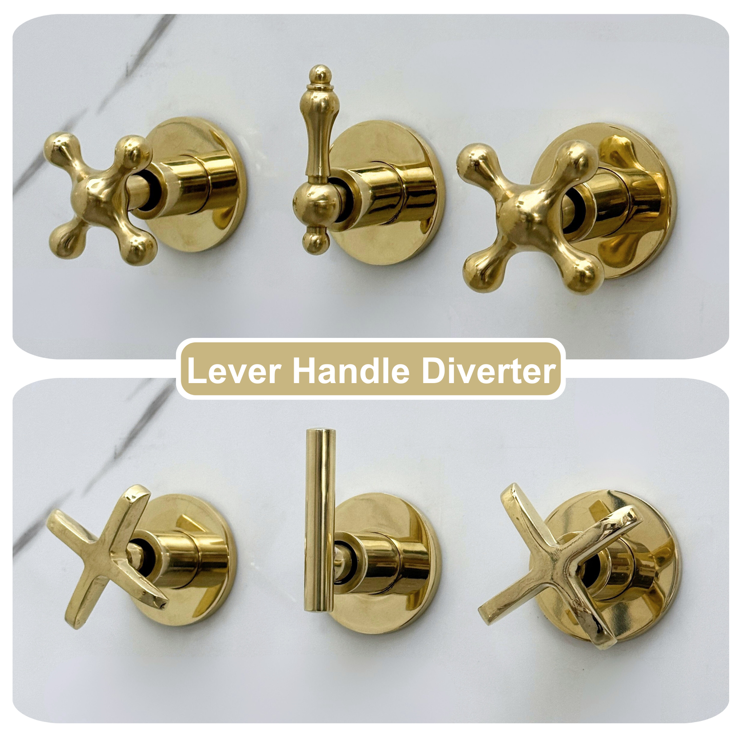 Unlacquered Brass Shower System with Adjustable Flat Square Rain Shower Head, Handheld Shower Head, Tub Filler and Cross Handles