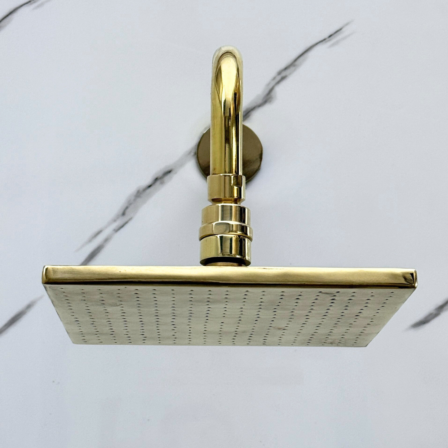 Unlacquered Brass Shower System with Adjustable Flat Square Rain Shower Head, Handheld Shower Head, Tub Filler and Cross Handles