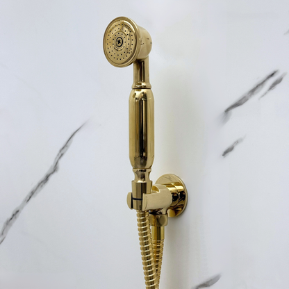 Unlacquered Brass Shower System with Adjustable Flat Square Rain Shower Head, Handheld Shower Head, Tub Filler and Cross Handles