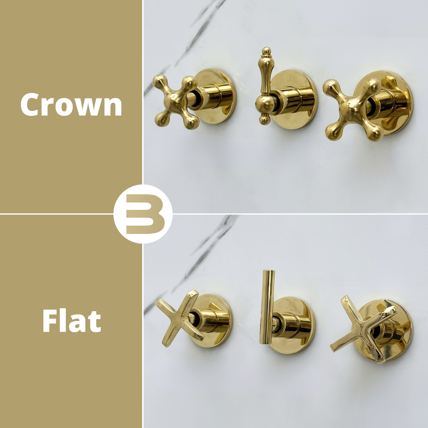 Unlacquered Brass Shower System with Adjustable Flat Square Rain Shower Head, Handheld Shower Head, Tub Filler and Cross Handles