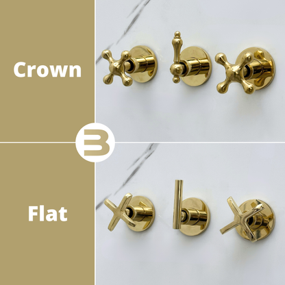 Unlacquered Brass Shower System with Adjustable Flat Square Rain Shower Head, Handheld Shower Head, Tub Filler and Cross Handles